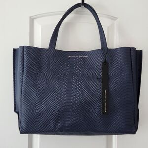 NWT Large Leather Tote-Python Navy Tote Bag-Designer-Ampersand As Apostrophe